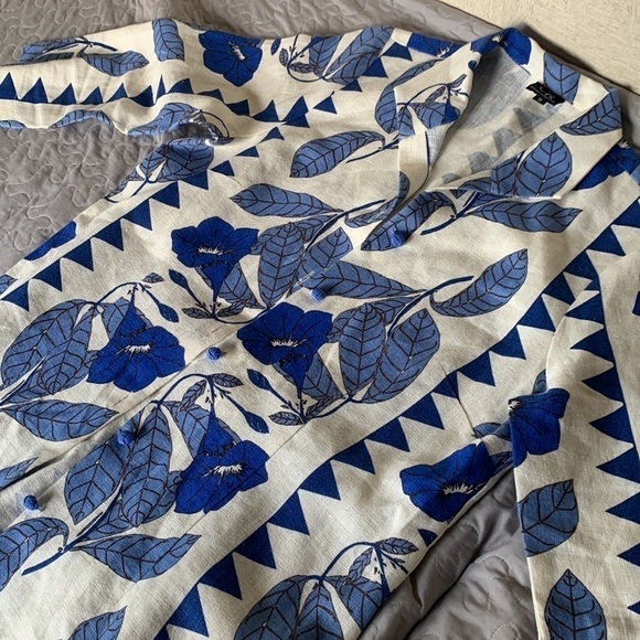 CONNIE ROBERSON LINEN FLORAL PRINT BUTTON blazer size S blue white - Picture 3 of 11